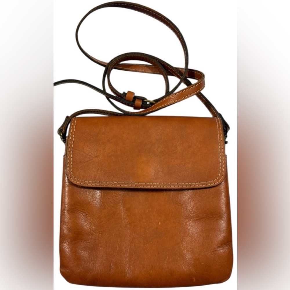 Patricia Nash Brown Leather Crossbody Bag Flap Snap Adjustable Strap